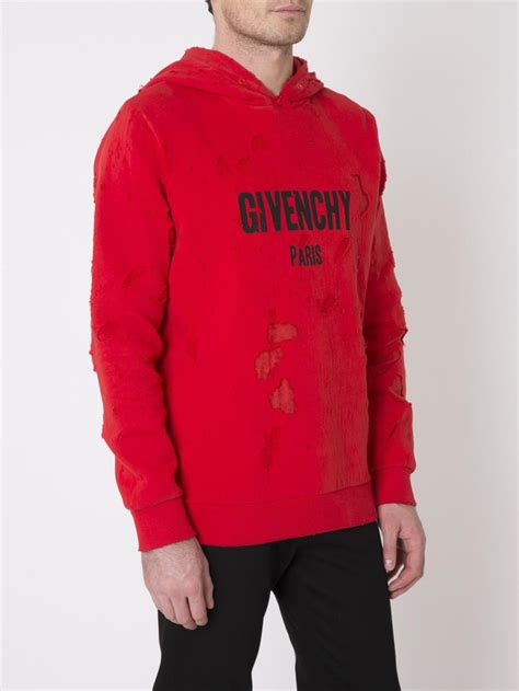 red givenchy hoodie mens|Givenchy destroyed hoodie.